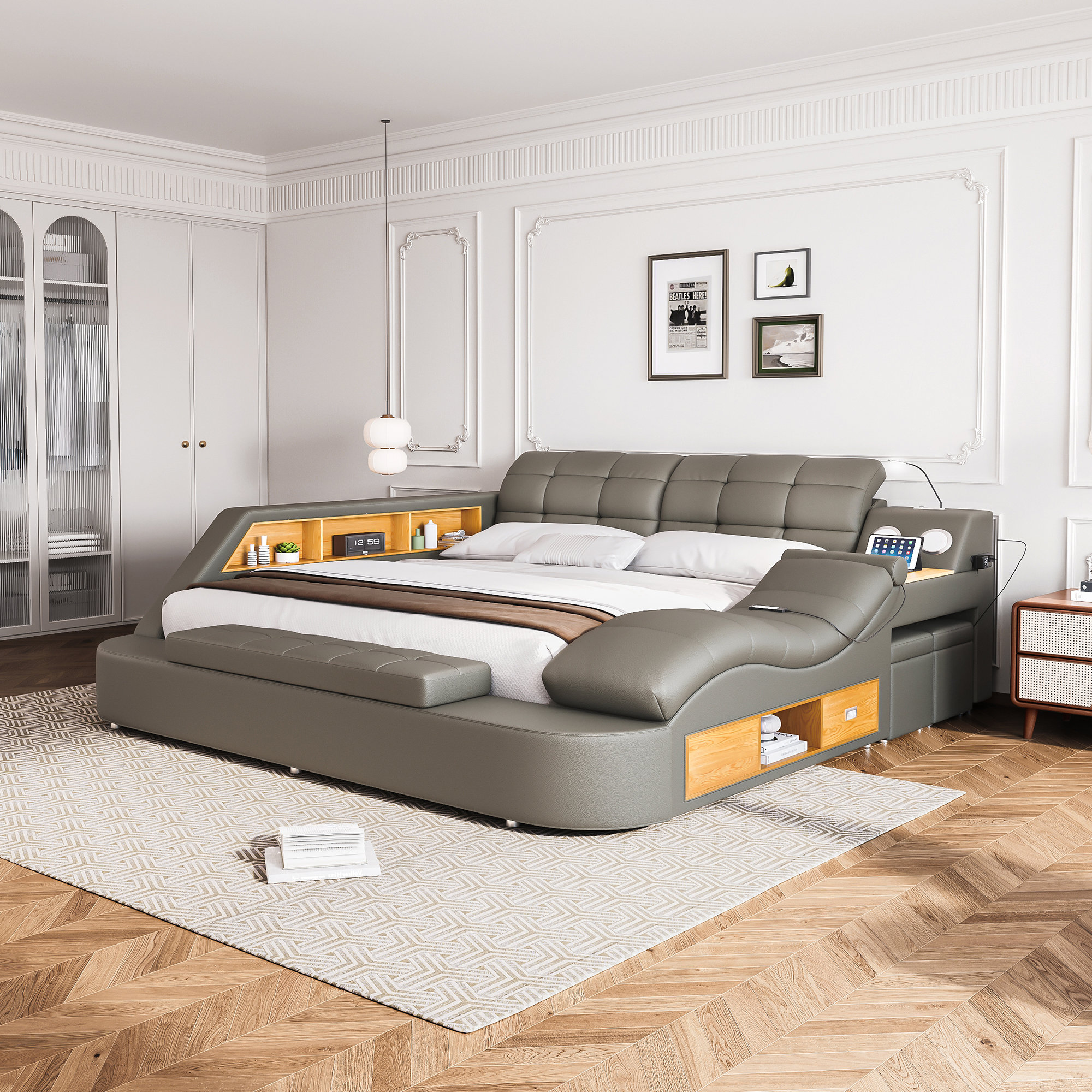 Juxing Furniture Inc King Solid Wood and Upholstered Storage Juxing Furniture Inc King Solid Wood and Upholstered Storage